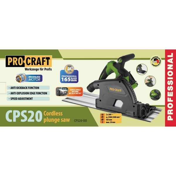 Акумуляторна занурювальна пила Procraft CPS20 (без акумуляторів та зарядного пристрою) CPS20_bb фото