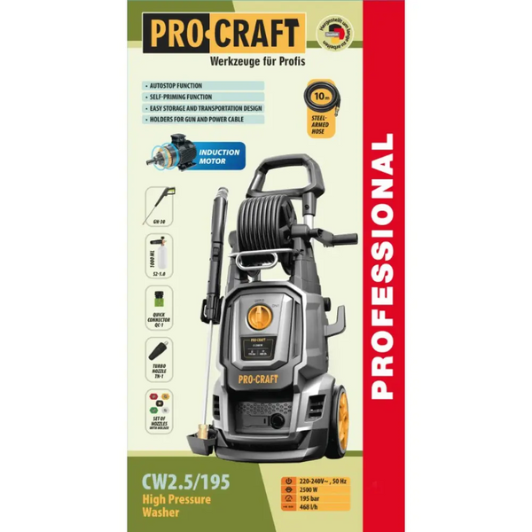 Мийка високого тиску Procraft CW2.5/195 Universal (2500Вт, 195 бар, 468 л/год, шланг 10 м) CW2.5/195 фото
