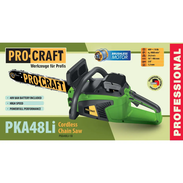 Акумуляторна ланцюгова пила Procraft PKA48Li, 40В, Шина 40см, безщіткова, 2 АКБ 8Аг + ЗП PKA48Li_2akb фото