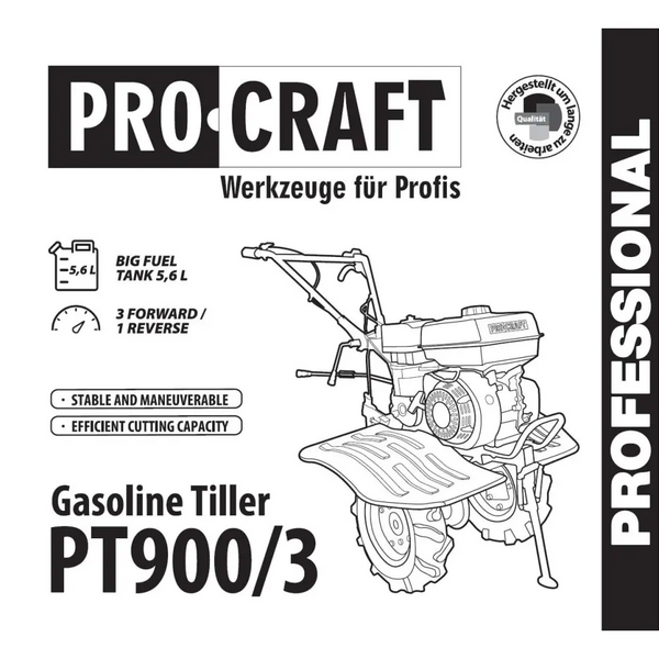 Бензиновый мотоблок Procraft PT900/3 4х тактный двигатель 4,8 кВт 212 см&sup3; Ширина обработки до 900 мм PT900/3 фото